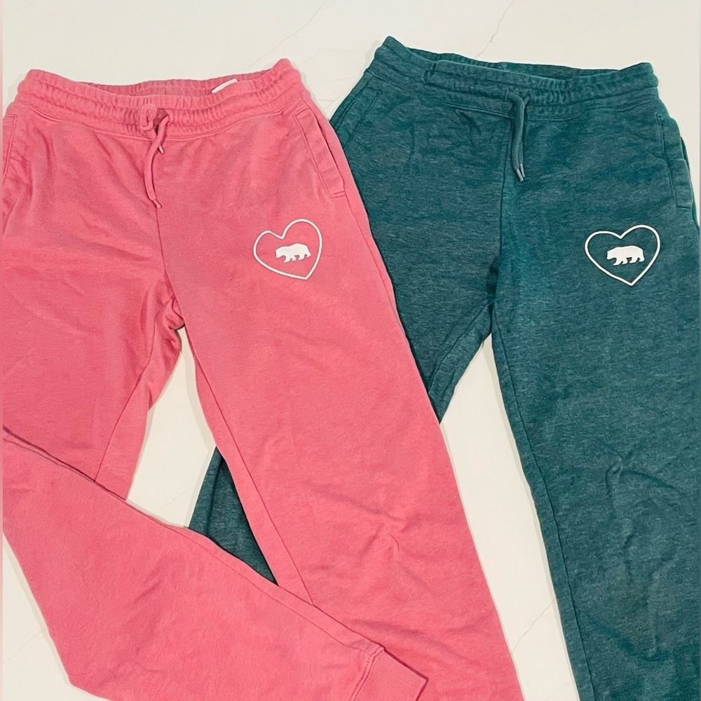 Bundle Sweatpants for Girls Pink and Dark Forest Green